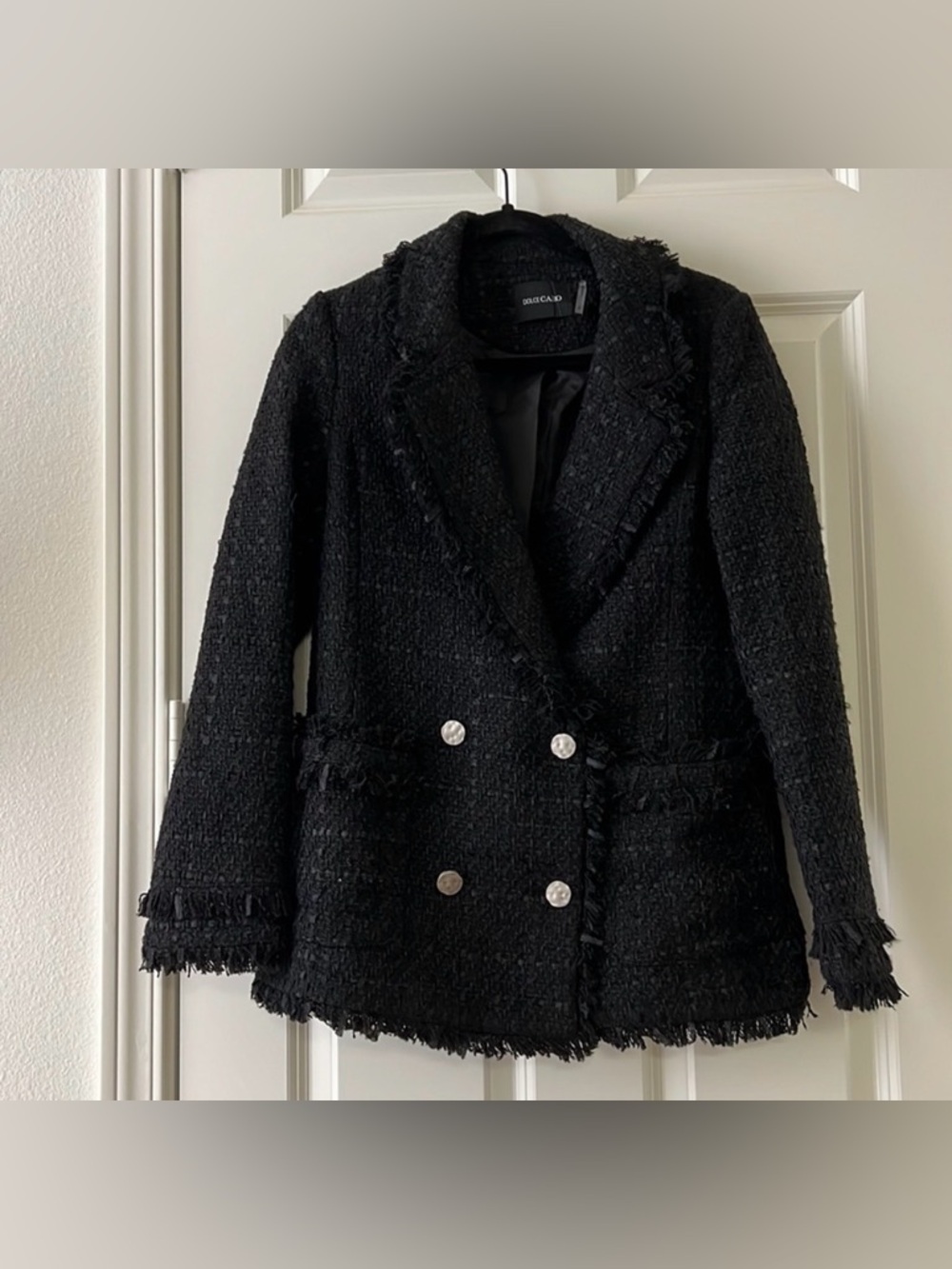 ✨ Dolce Cabo Textured Tweed Frayed-Edge Blazer – Size S ✨ - Picture 2 of 5